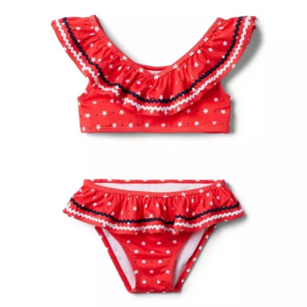 Janie and Jack Red Starry Bikini Set